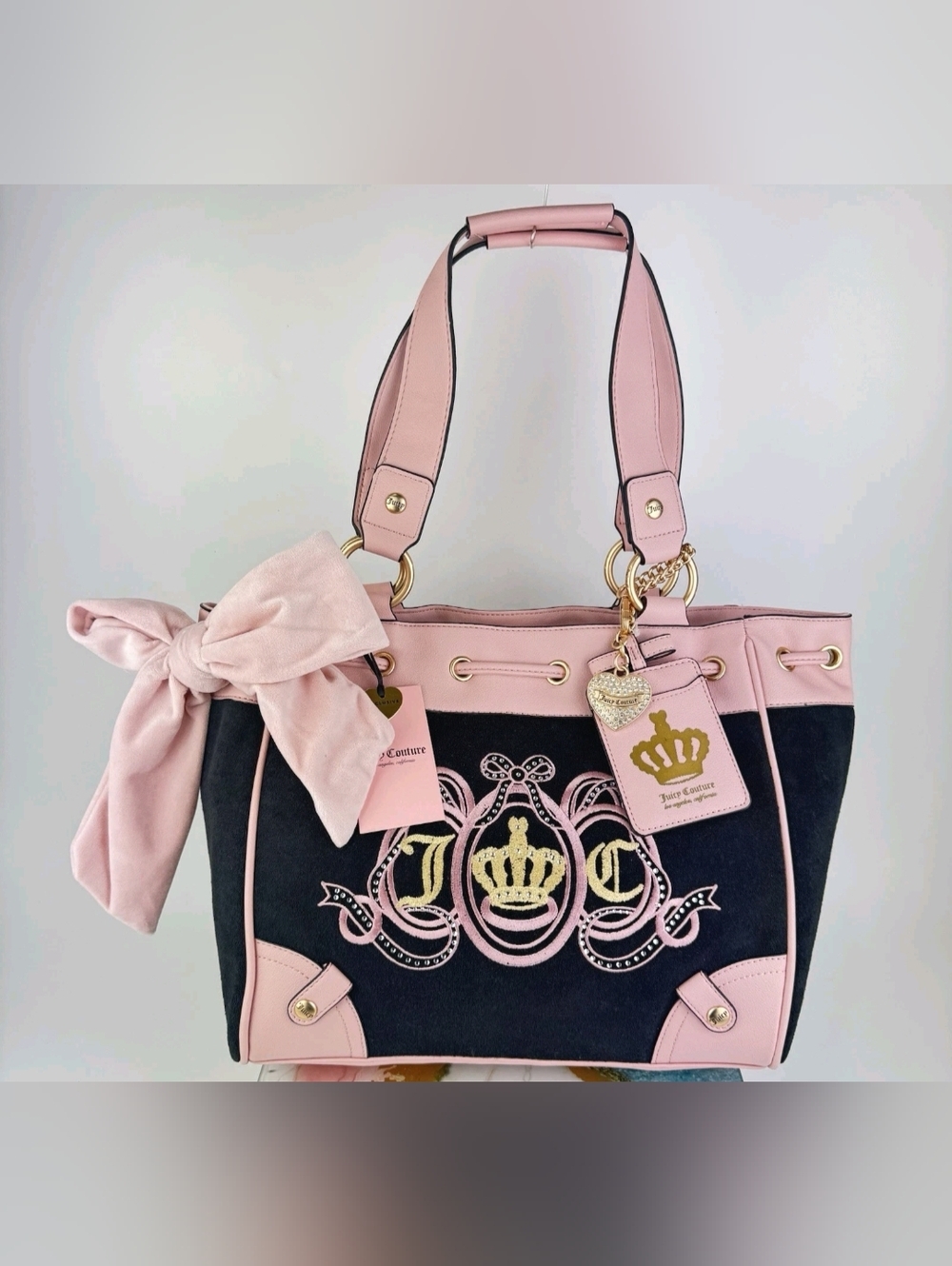 Juicy Couture Pink and Black Crown Tote Bag